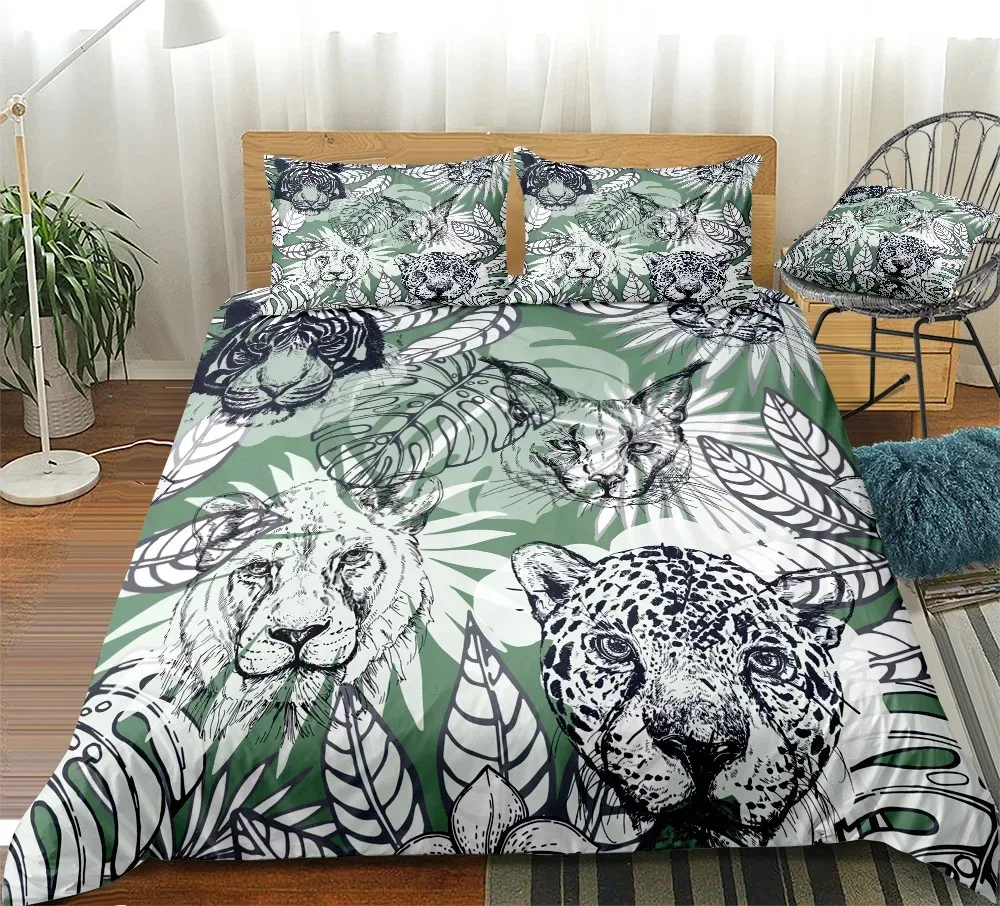 Комплект постельного белья с дикими животными тропическое растение цветочный