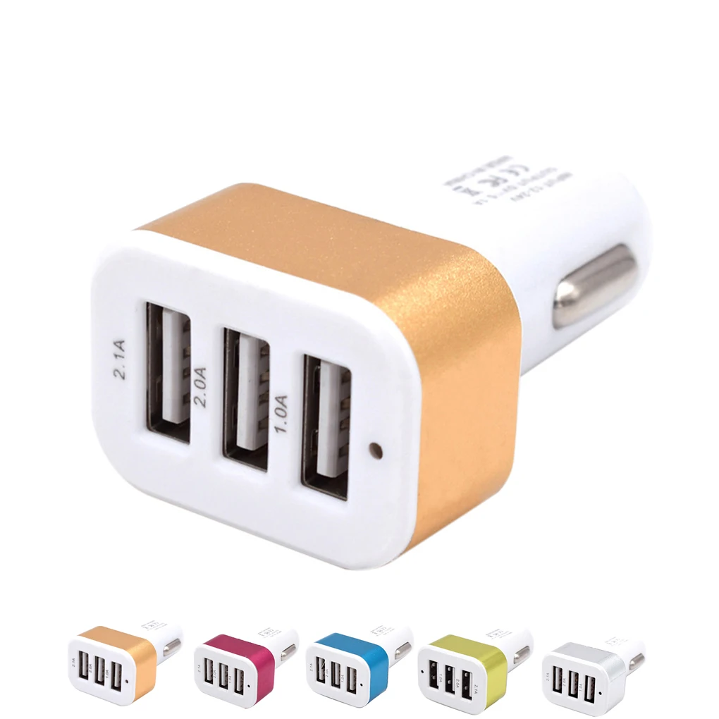 

DC 5.0V 2.1A/2A/1A Car Universal 3 Port USB Charger Phone Quick Charge USB Cigarette Lighter Adapter