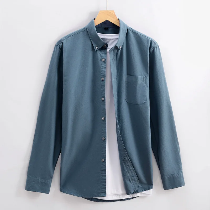 100% Cotton Oxford Long Sleeve No Fade Casual Fashion Slim Fit Mens Social Shirt
