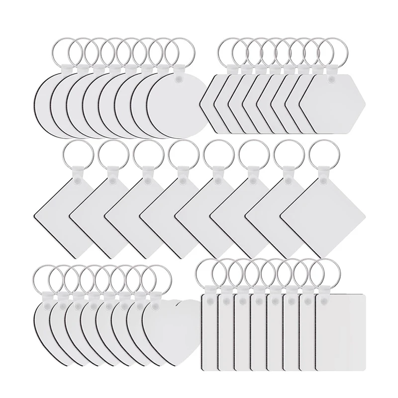 

40Pcs Sublimation Blanks Keychain Set Heat Transfer Keychain Ornament MDF Blanks With Key Rings Double-Side Printed