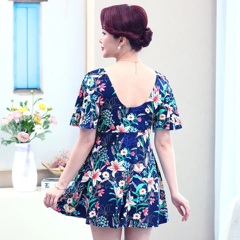One-piece Swimsuit Ladies Mother Wear Hot Spring Skirt-style Belly-covering Plus Fat Middle-aged and Elderly Swimsuit Women