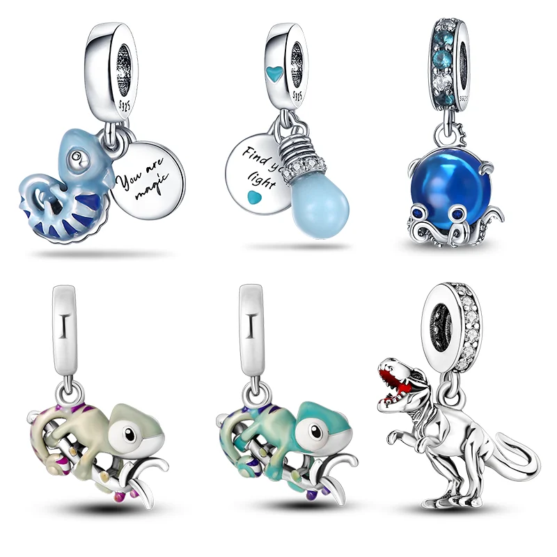 

For Pandora 925 Original Bracelets Chameleon Butterfly Dinosaur Animal Silver Charms Beads For DIY Christmas Jewelry Gift Making