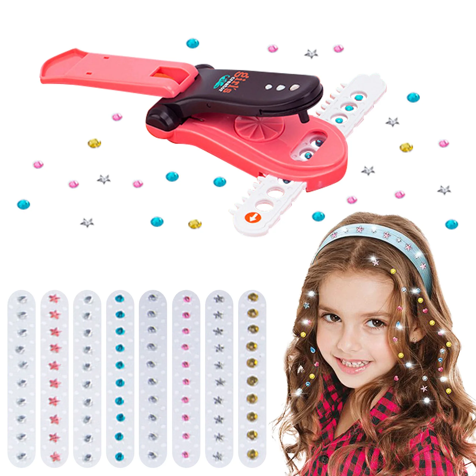 

Hair Bedazzler Set Kids Styling Hair Tool With Self-adhesive 80 Gems And Jewels Children DIY Hair Accessories For Girls Fashion