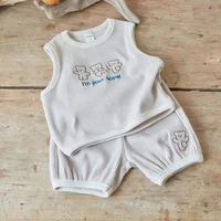 2022 summer new baby sleeveless clothes set infant cute bear print vest shorts 2pcs set boys outfits cotton baby girl suit