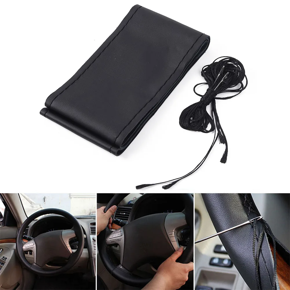 

Car Truck Steering Wheel Cover Cowhide 38cm Leather DIY Hand Sewing Gift Artificial Leather Steering Wheel Covers