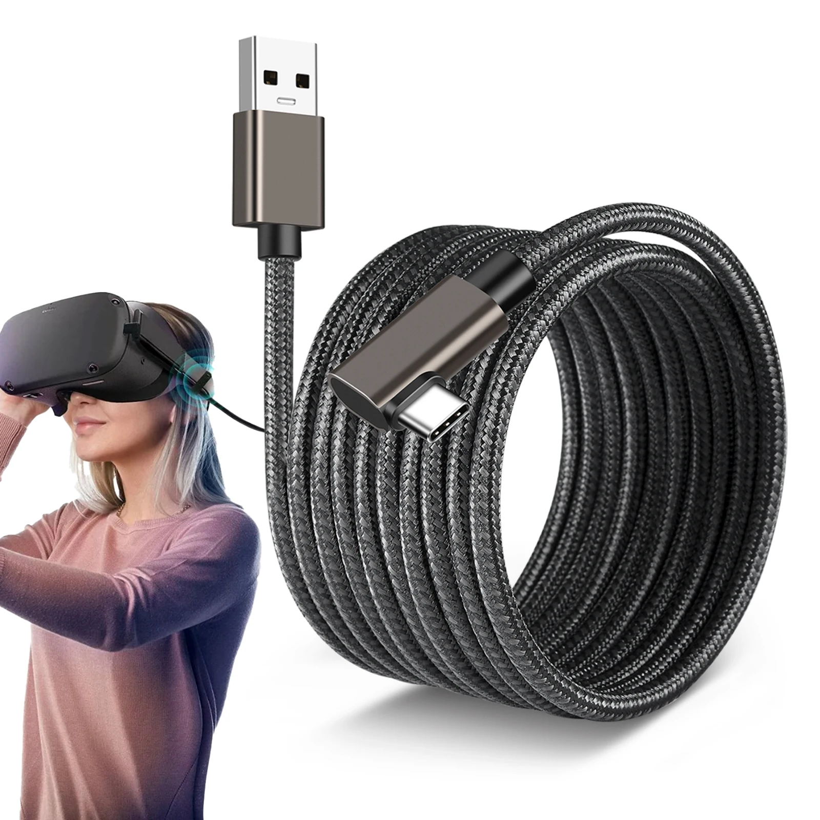 

Кабель Oculus с прямым углом, USB-кабель типа C, совместимый с VR Quest/2 Link, игровая гарнитура для ПК, кабель Type C 3,2