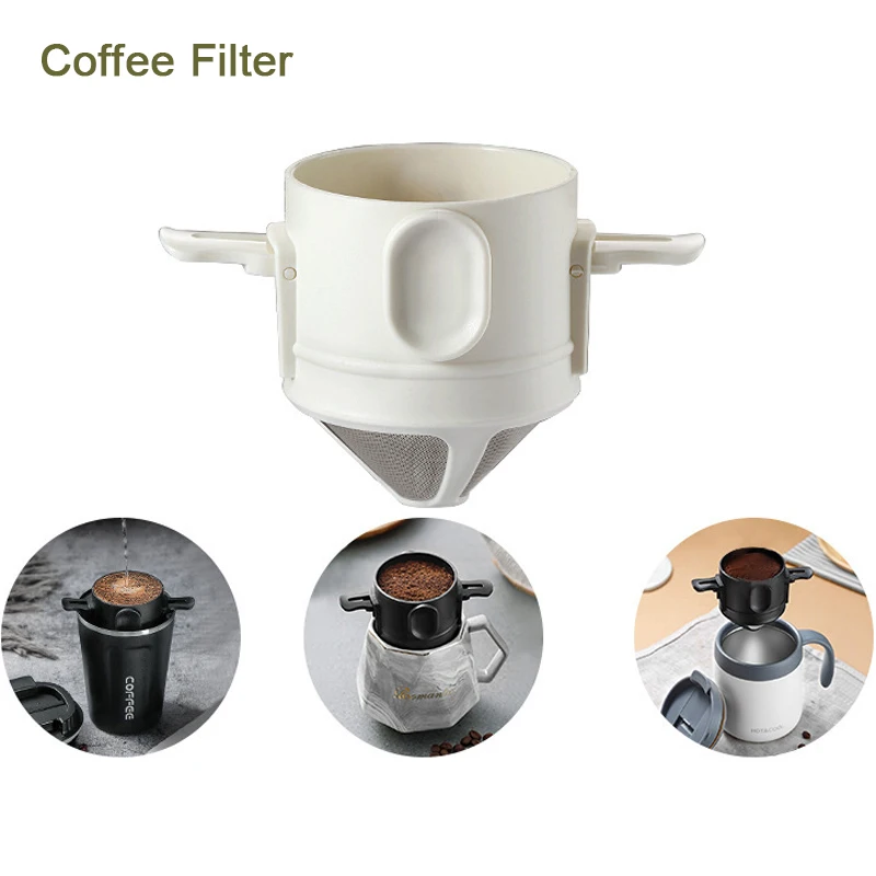 

2 In 1 Foldable Portable Coffee Drip Filter 304 Stainless Steel Easy Clean Reusable Paperless Pour Over Holder Coffee Dripper