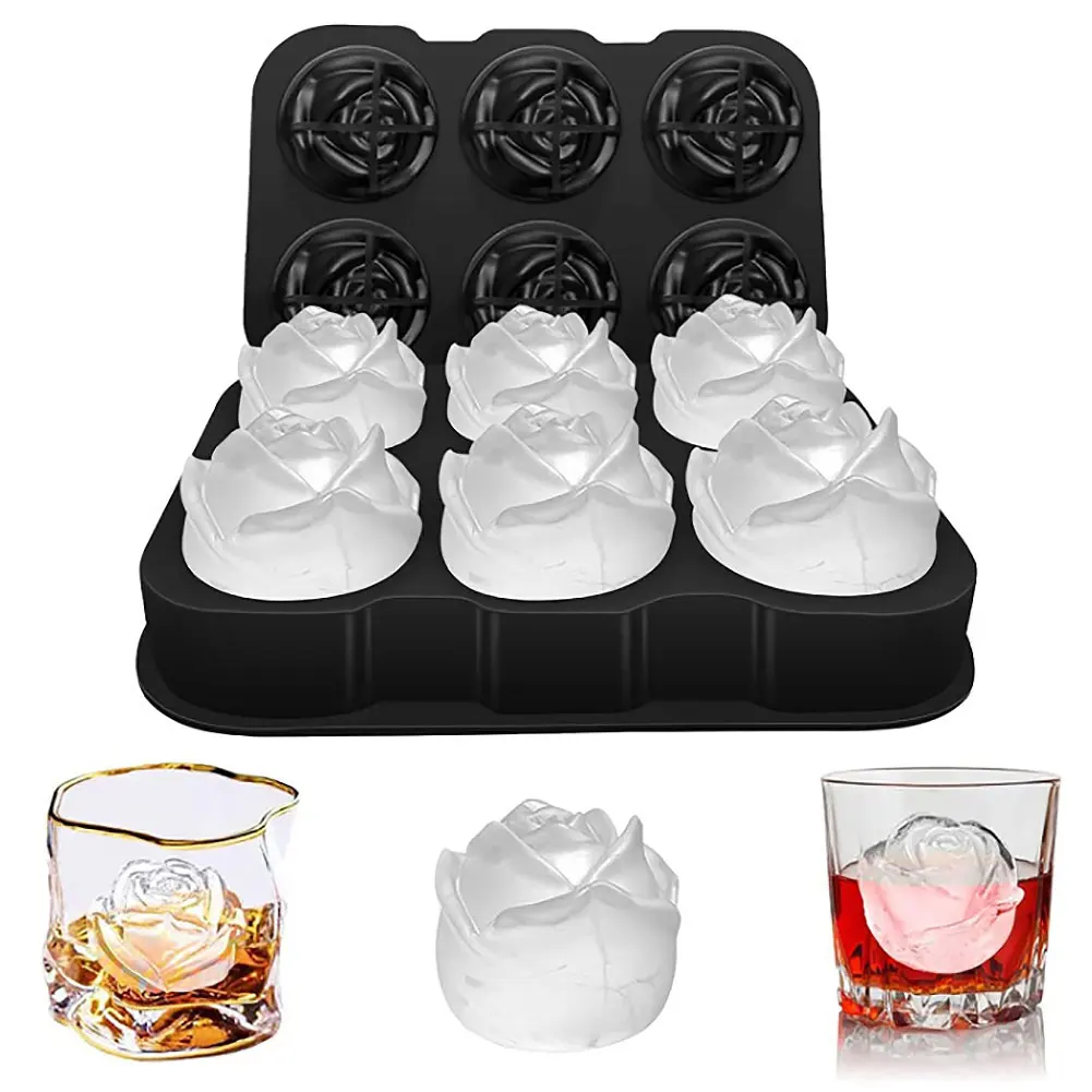 

6 Cells Big Silicone Ice Cube Maker Form For Ice Candy Cake Pudding Chocolate Molds Easy-Release Rose Shape Ice Cube Trays Molds