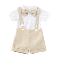 fashion baby boys summer clothes outfits infant baby boy gentleman suit bow tie shirt suspenders shorts pants comfy outfit set