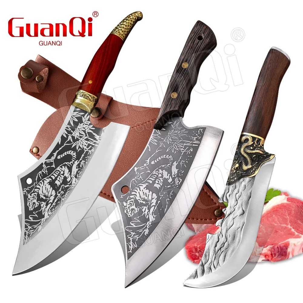 Chinese Kitchen knives Meat Cleaver Forged Butcher Chef Knife 5Cr15 Stainless Steel Chef Knife Sharp Slicer Bone Chopping Knife