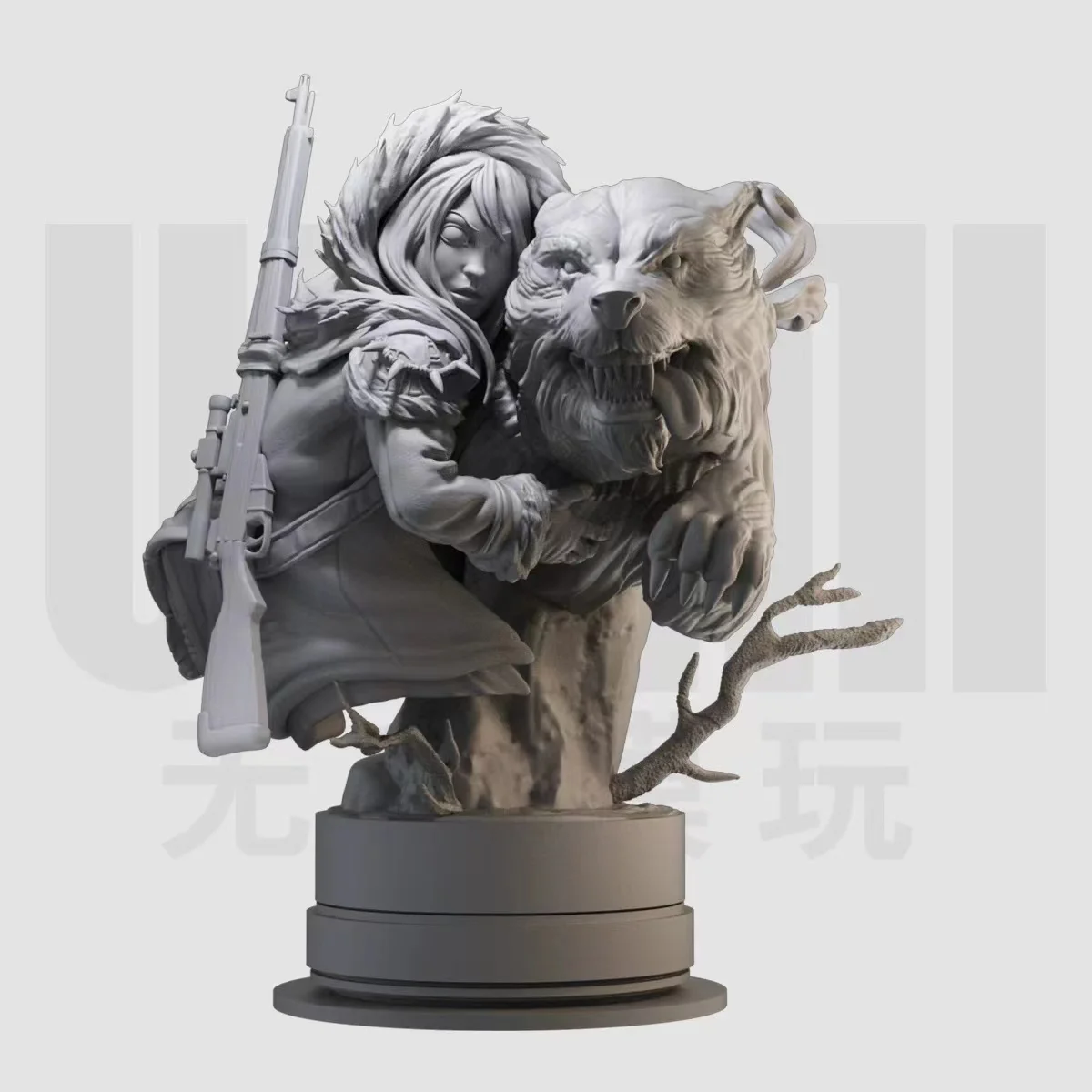 

1/10 Female Hunter and Wolf Winter Character Resin White Model GK figure Model