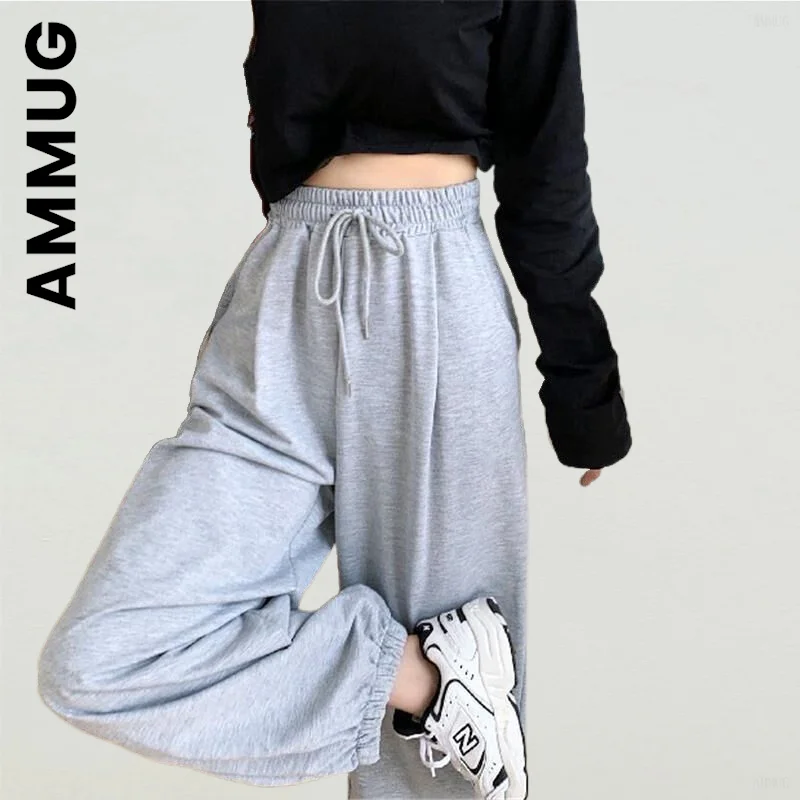 

Ammug свободные с высокой талией Новые Брюки Модная винтажная элегантная Y2K винтажная горячая Распродажа однотонная одежда с эластичным пояс...