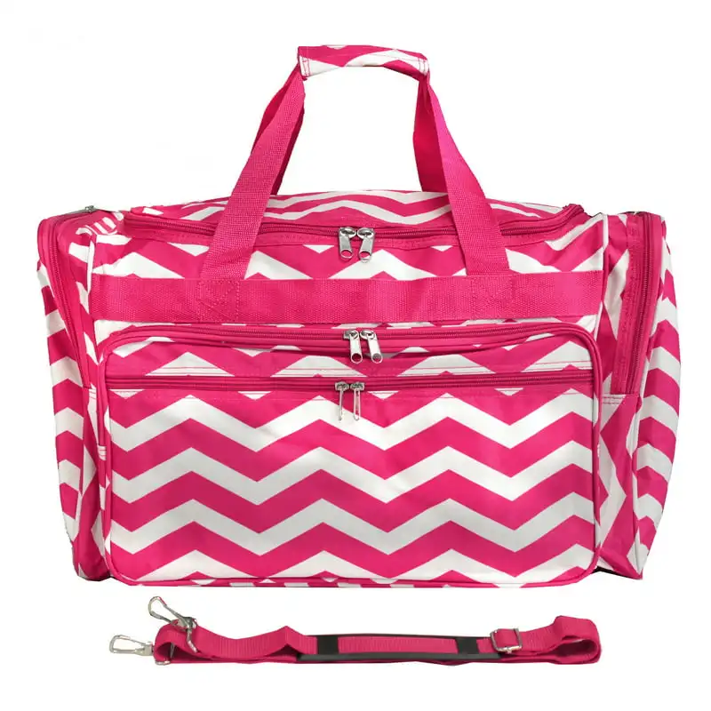 Durable, Spacious, Lightweight, Compact 19-inch Chevron Navy White Stylish Duffel Bag - Perfect for Travel Carry-on.