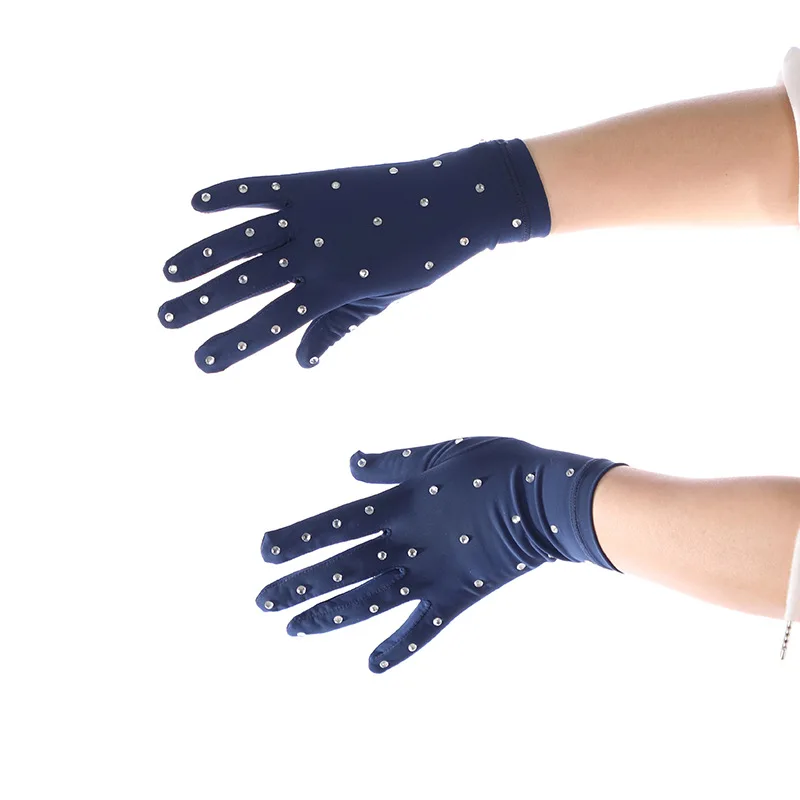 figure skating performance gloves for kid's adult women's semi colon hot diamond high elasticity nylon opaque 22color long style