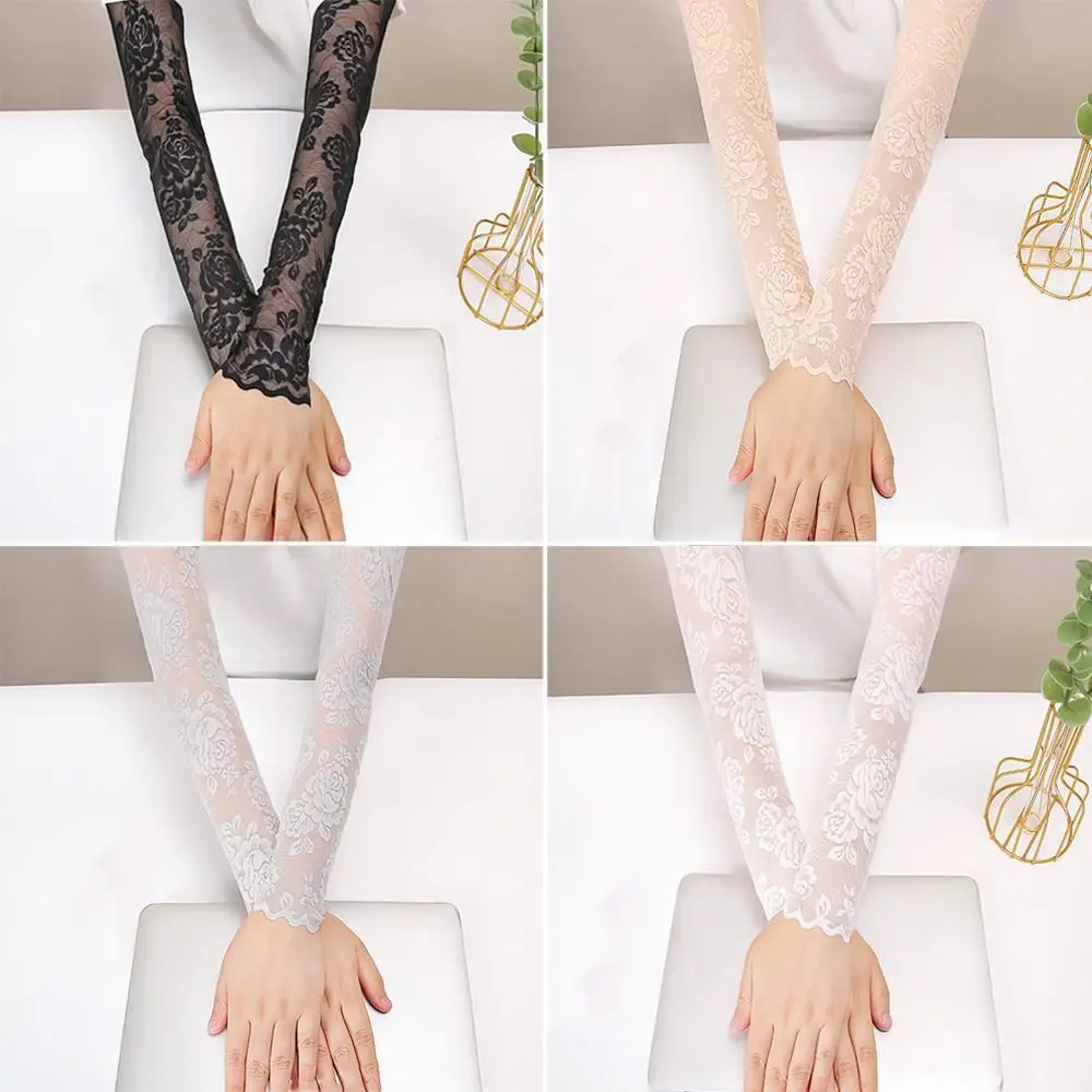 

Summer Sun Protection Mesh Lace Hollow-Out Cycling Gloves Fingerless Gloves Long Lace Gloves Thin Mittens