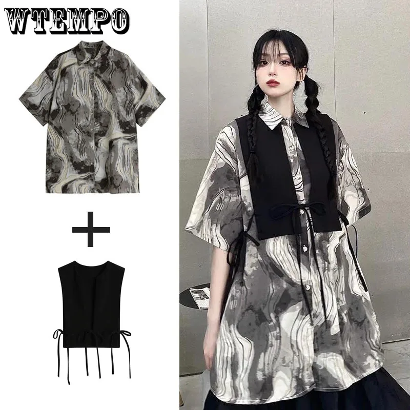 

Женский Повседневный комплект из 2 предметов, винтажный топ с коротким рукавом и жилет + футболка