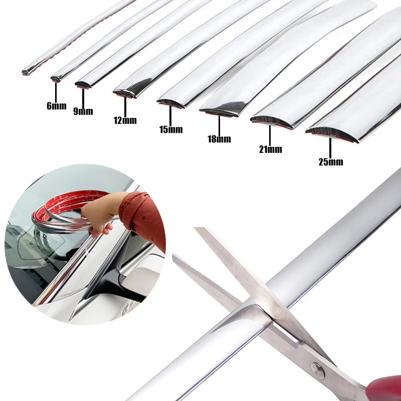 

Universal Auto Self Adhesive Door Chrome Strip Moulding Decoration Bumper Protector Trim Tape Car Sticker 6/9/12/15/18/21/25mm