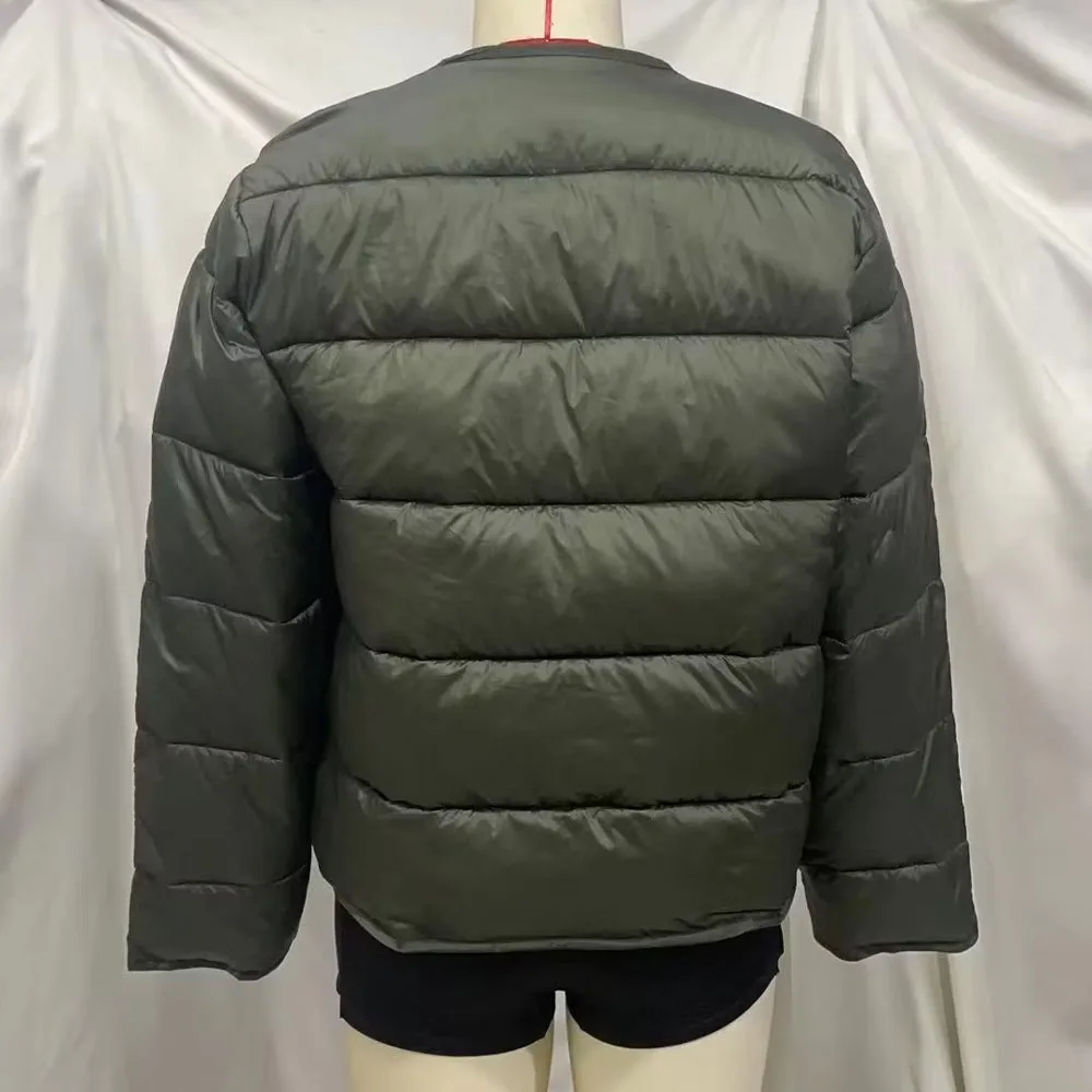 Fall and winter new fashion women's simple leisure versatile round neck long sleeve cotton-padded jacket jacket