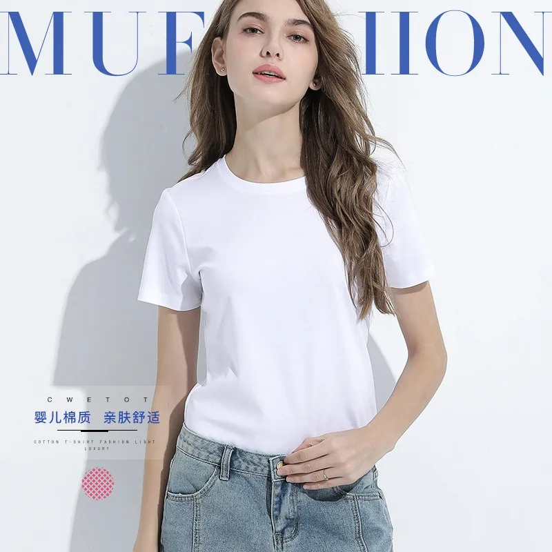 

New 100% Cotton T-shirts Women 2022 Summer T shirs Women's Basic T-shirts Short Sleeve Classic Tees Female Casual Tops