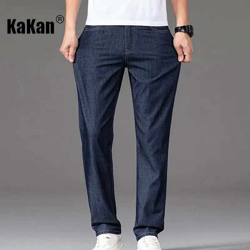 Kakan - New Summer Thin High End Tencel Jeans for Men, Loose Straight Sleeve Elastic Middle Age Long Jeans K42-9767