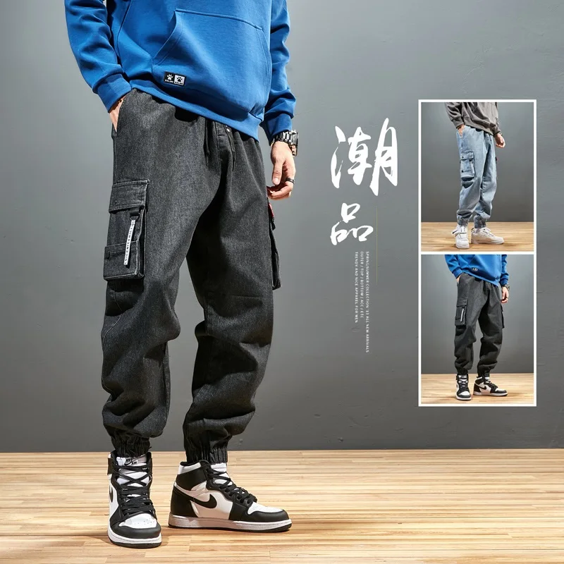 Men's Oversized Casual Multi-pocket Jeans Ins Fashion Brand Spring and Autumn Overalls Korean Version of Loose Nine-point Jeans