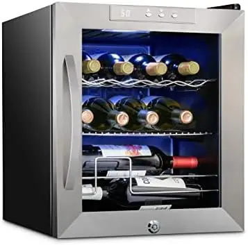 

12 Bottle Compressor Wine Cooler Refrigerator w/Lock - Large Freestanding Wine Cellar For Red, White, Champagne or Sparkling Win