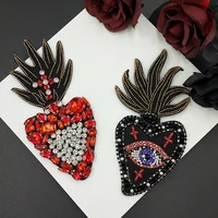 handmade red heart golden eyes beaded crystal patches rhinestones badge sew on bag jacket dress clothes applique diy decorate