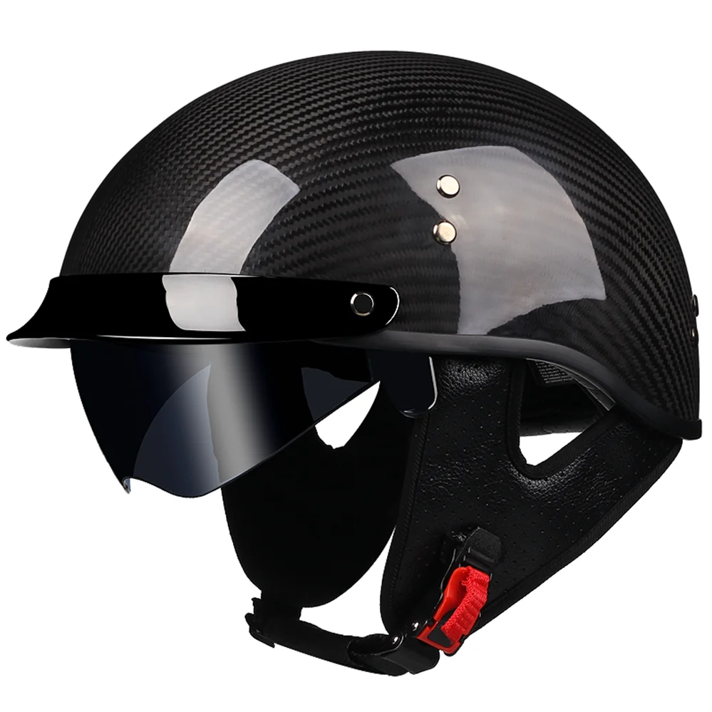

Genuine Vintage Classic Carbon Fiber Half Face Motorcycle Helmet Cafe Racer Retro Motocross Racing Jet Casco Moto DOT Approved