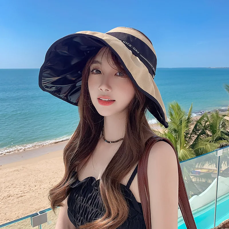 

Шляпа от солнца в рыбацком стиле Женская, новинка 2023, удобная складная виниловая шляпа от солнца с УФ-защитой для студентов, воздухопроницаемая пляжная одежда