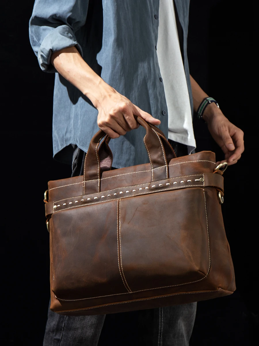 Портфель мужской из воловьей кожи саквояж кросс-боди в стиле ретро