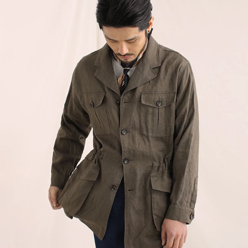 Куртка мужская льняная однобортная в стиле ретро, пиджак деловой дышащий, с воротником-стойкой, одежда для работы, лето 2022