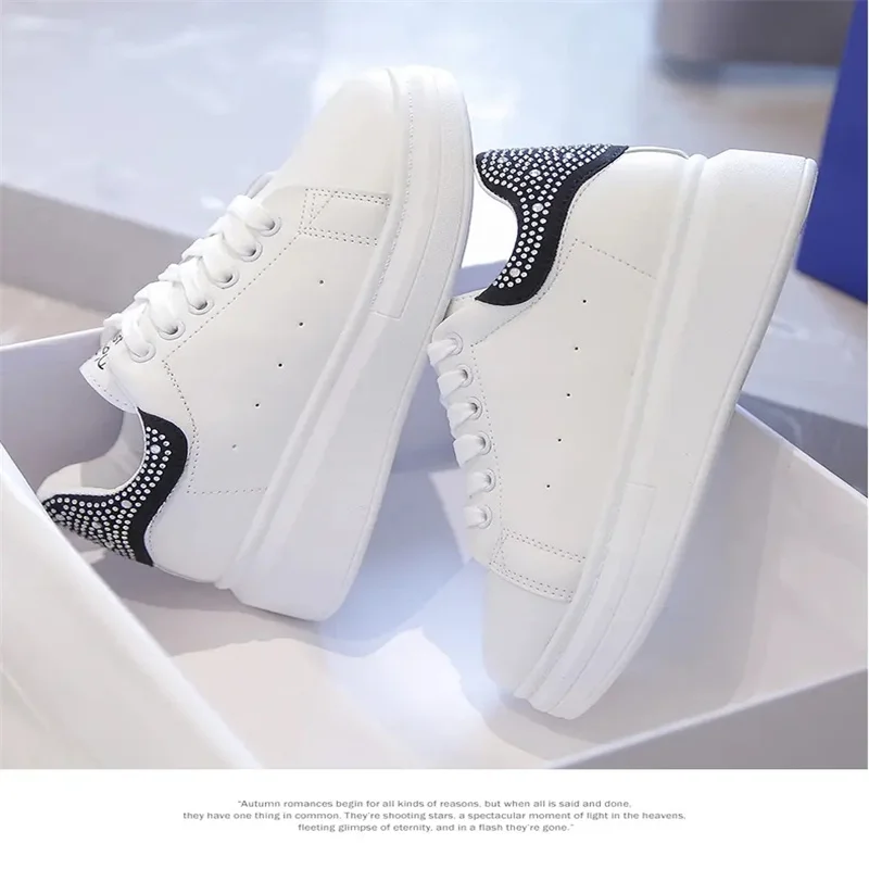

Кроссовки женские на платформе, Вулканизированная подошва, скейт, папин Ститч, кристаллы, белые, зимние, летний сезон