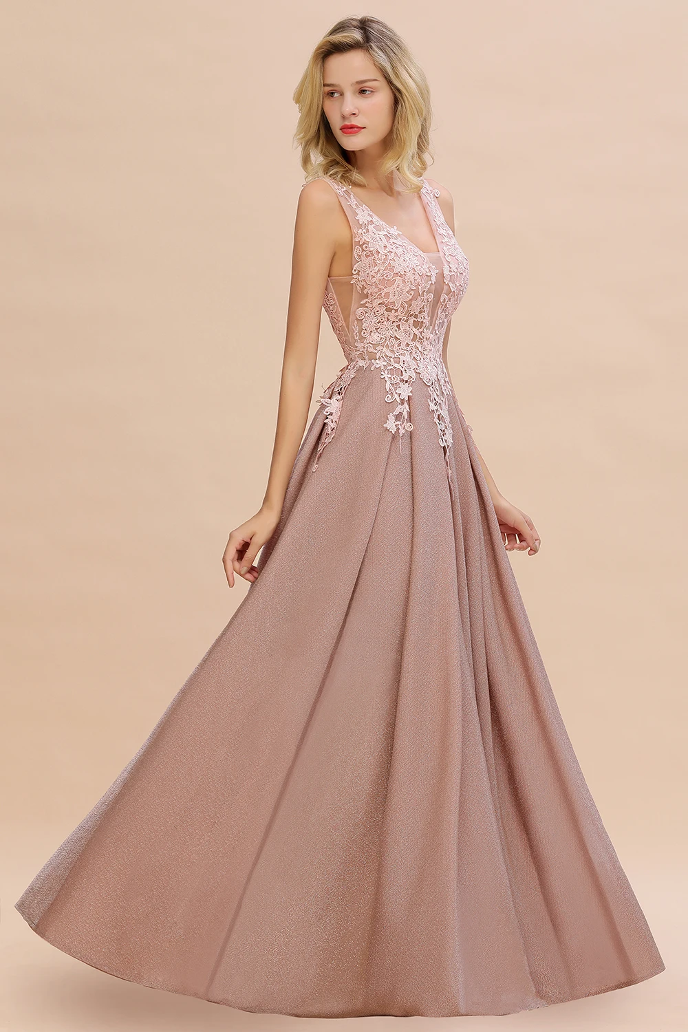 Пикантное длинное вечернее платье FATAPAESE розовое без рукавов с юбкой-годе