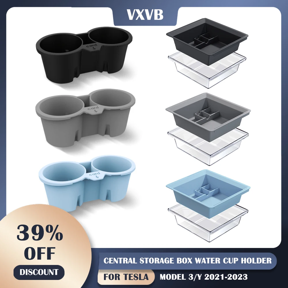 

Central Control Storage Box Car Crystal Box Silicone Water Cup Holder For Tesla Model 3/Y 2021-2023 Auto Interior Accessories