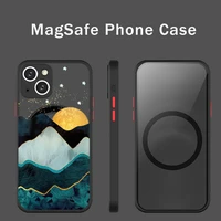 mountain beach painting phone case for iphone 13 12 mini pro max matte transparent super magnetic magsafe cover