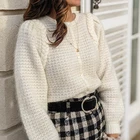 Трикотажный fantaisie свитер, женский зимний мохеровый кардиган с круглым вырезом и рукавами-фонариками, винтажный Повседневный жилет