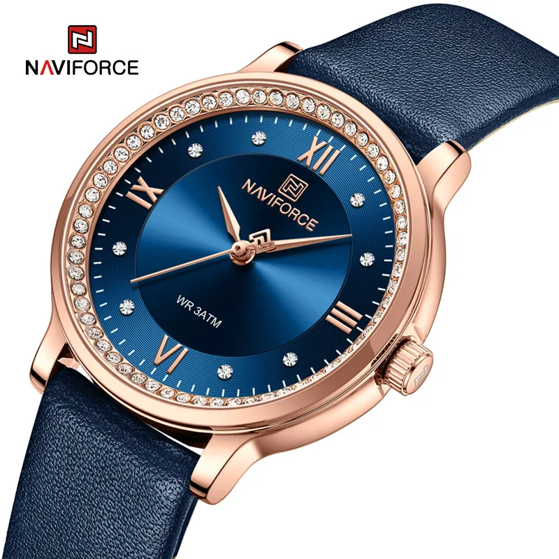 NAVIFORCE Women's Watch Casual Fashion Dress Leather Strap Ladies Quartz Waterproof Wristwatch Gift Romatic Relogio Feminino