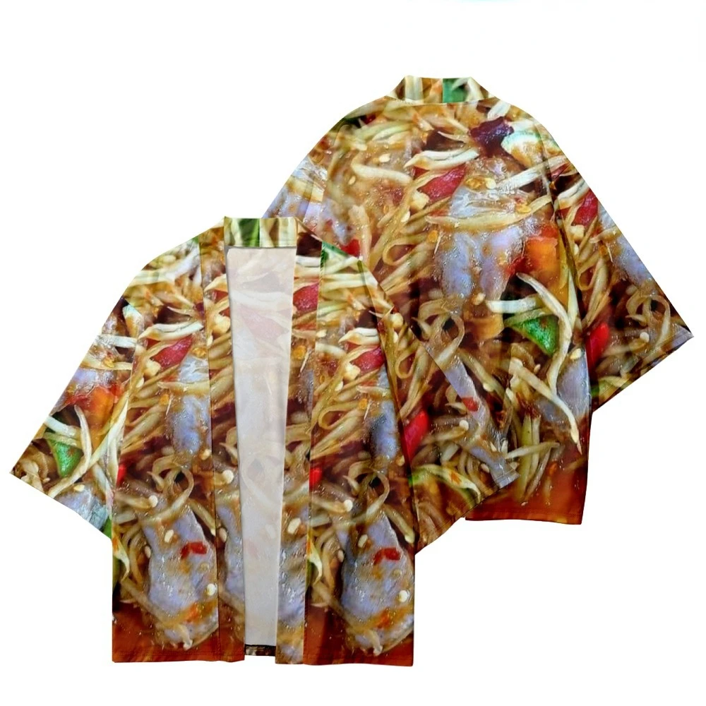 

Japanese Streetwear Men Fashion Stand Collar Half Sleeve Cardigan Harajuku Delicious Food Kimonos Oversize 6XL 5XL 4XL 3XL -XS