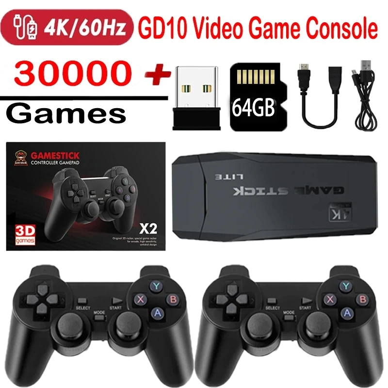 

Хит продаж, игровые консоли GD10 128G Gamestick 4K 10000 с испанскими играми, ретро видеоигры Emuelec4.3 система, беспроводная ручка управления 2,4G
