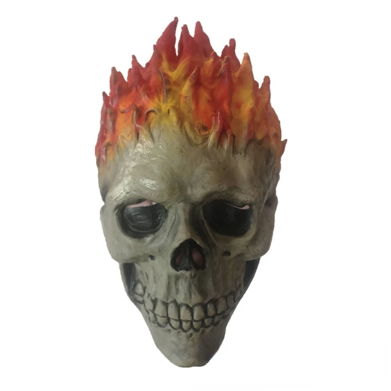 

Ghost Rider Mask Cosplay Latex Mask Skull Skeleton Red Flame Fire Man Creepy Full Head Adult Props Party