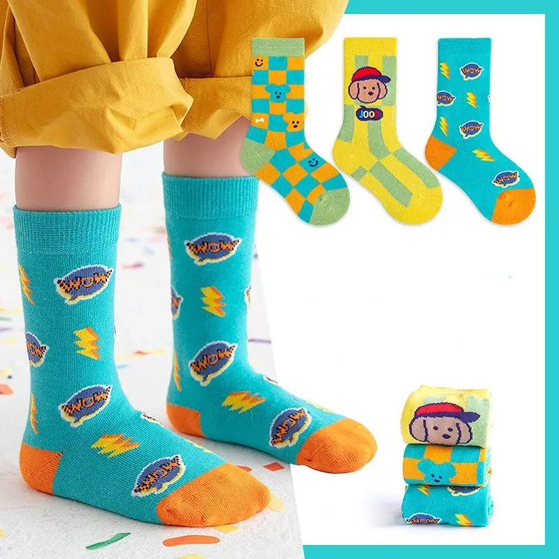 

boys and girls autumn and winter new combed cotton 3-12-year-old puppy children's cartoon boneless middle tube socks