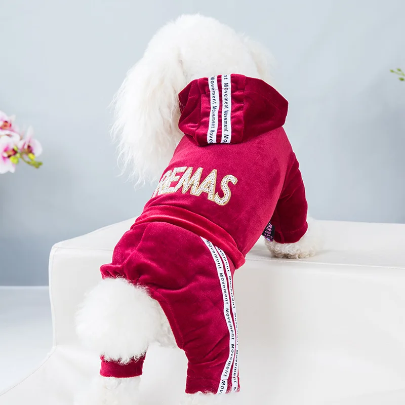 

Puppy Clothes Letter Decorate Fleece Dog Hoodie For Small Dogs Sweatshirt Yorkie Teddy Jumpsuit Outfit Winter Warm Pet Clothing