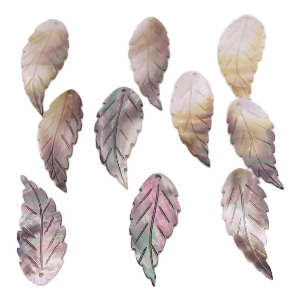 

New Fashion 10PCS Leaf Shape Shell Natural Beige Black Mother of Pearl Charms 20mmX45mm