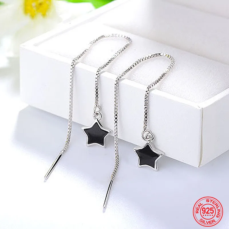 

925 Sterling Silver Black Star Long Chain Earring For Women Fashion Wedding Jewelry Gift