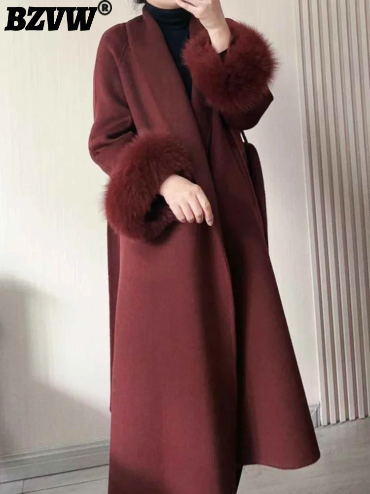 BZVW Angola красное двустороннее шерстяное пальто женское с лацканами и манжетами