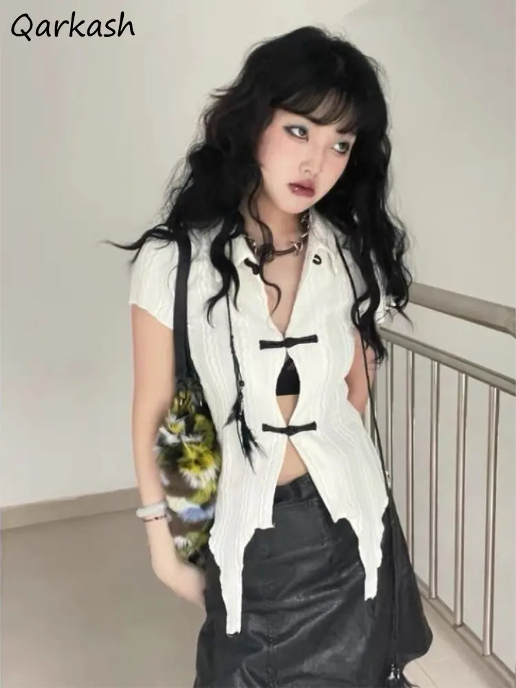

White Irregular Shirts Women Sexy Slim Y2k Tops Ropa Mujer Thin Summer Clothes Harajuku Elegant Hipster High Street Aesthetic