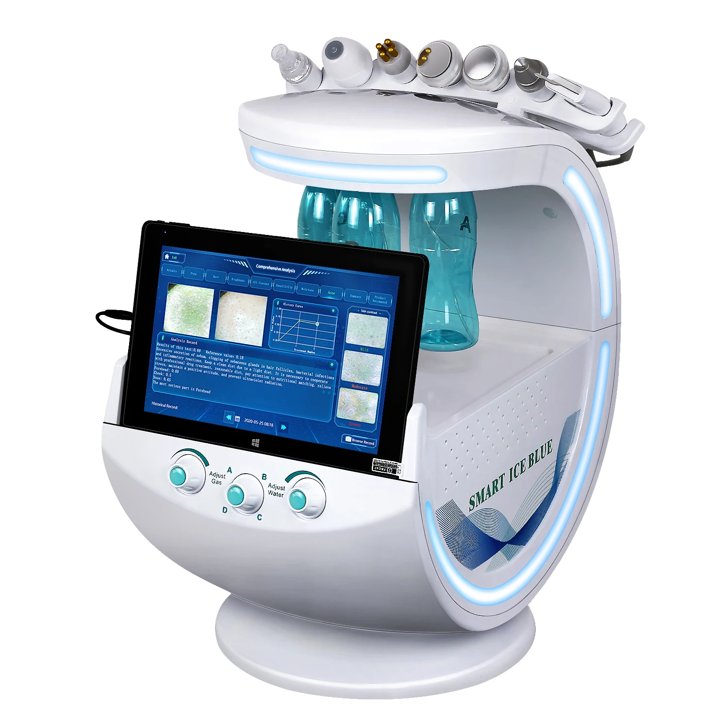 Professional Ultrasound Ice Blue Microdermabrasion Oxygene Hydrafacial Machine Skin Care Cryotherapy Skin Analyzer