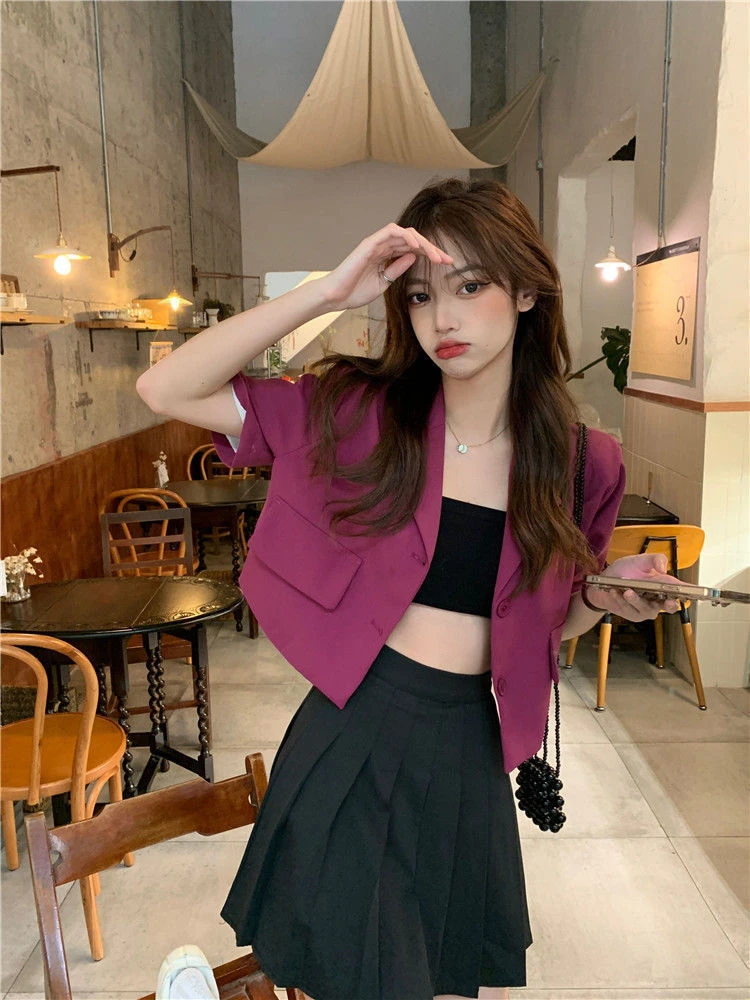 Женский короткий пиджак на пуговицах однотонный Повседневный укороченный с