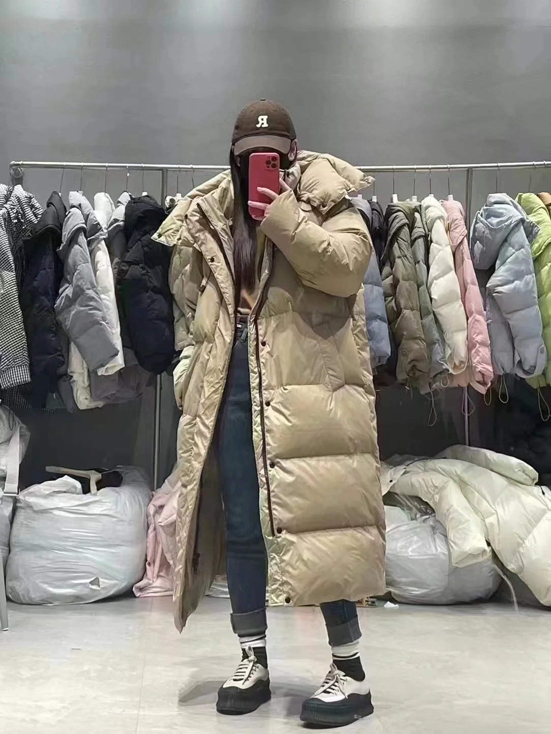 New 2023 Woman Duck Down Coat Long Parkas for Ladies Female Girls Winter -30 Thick Windbreaker Hooded Extra Large Oversize 90kgs