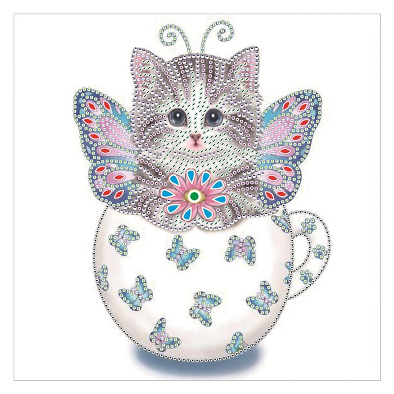 

Алмазная живопись 5D «сделай сам», набор для рисования по номерам, кошка в чашке, стразы особой формы, алмазная живопись «сделай сам», Настенн...